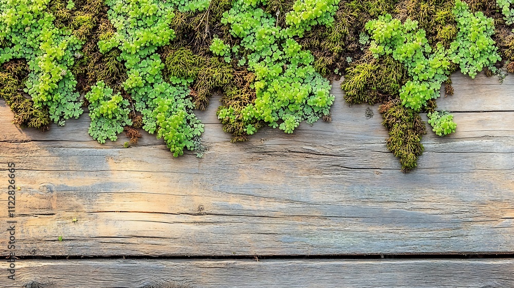 Aufkleber lush green moss covering wooden surface creating natural serene texture : generative ai