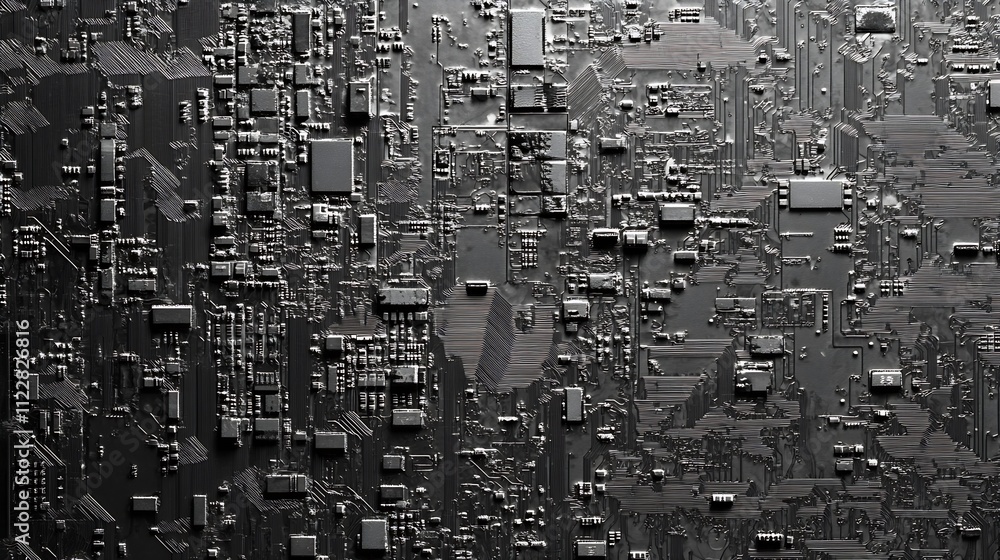 Aufkleber Monochrome Circuit Board with an Array of Electronic Components : Generative AI