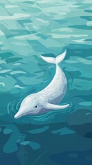 Naklejka premium A White Dolphin Swims Gracefully In Teal Water