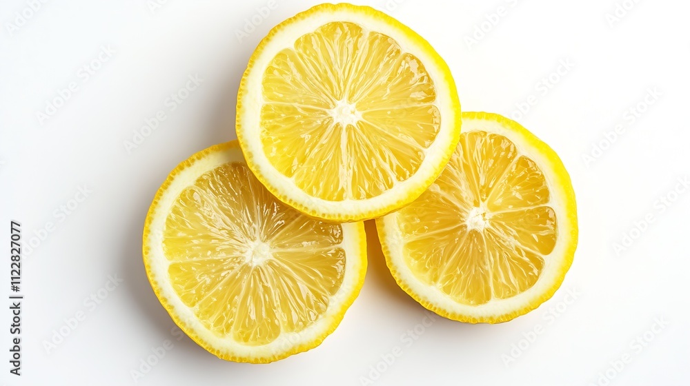 Fototapete three fresh lemon slices arranged in a whimsical pattern on a white surface : generative ai