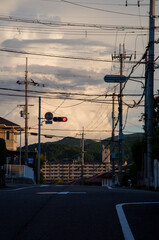 A Japanese town at dusk.