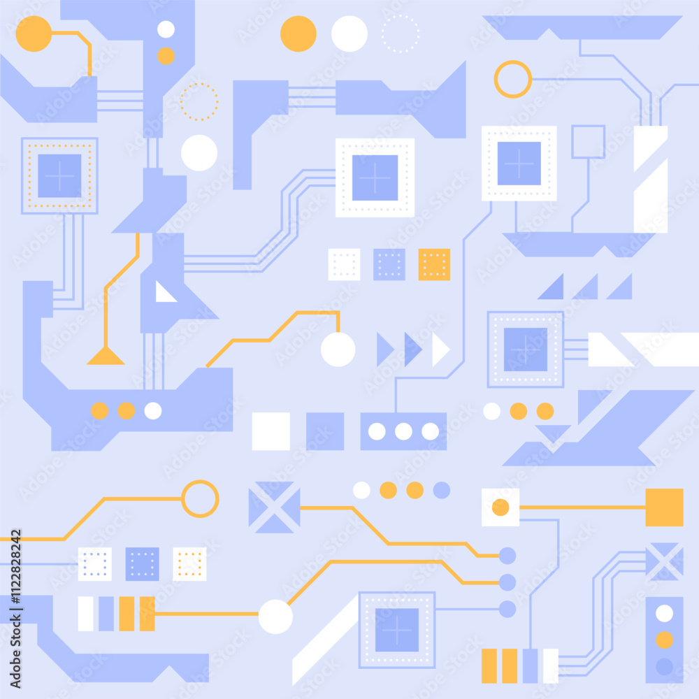 Poster circuit board technology background. ai semiconductor and computer processor. abstract polygonal mic