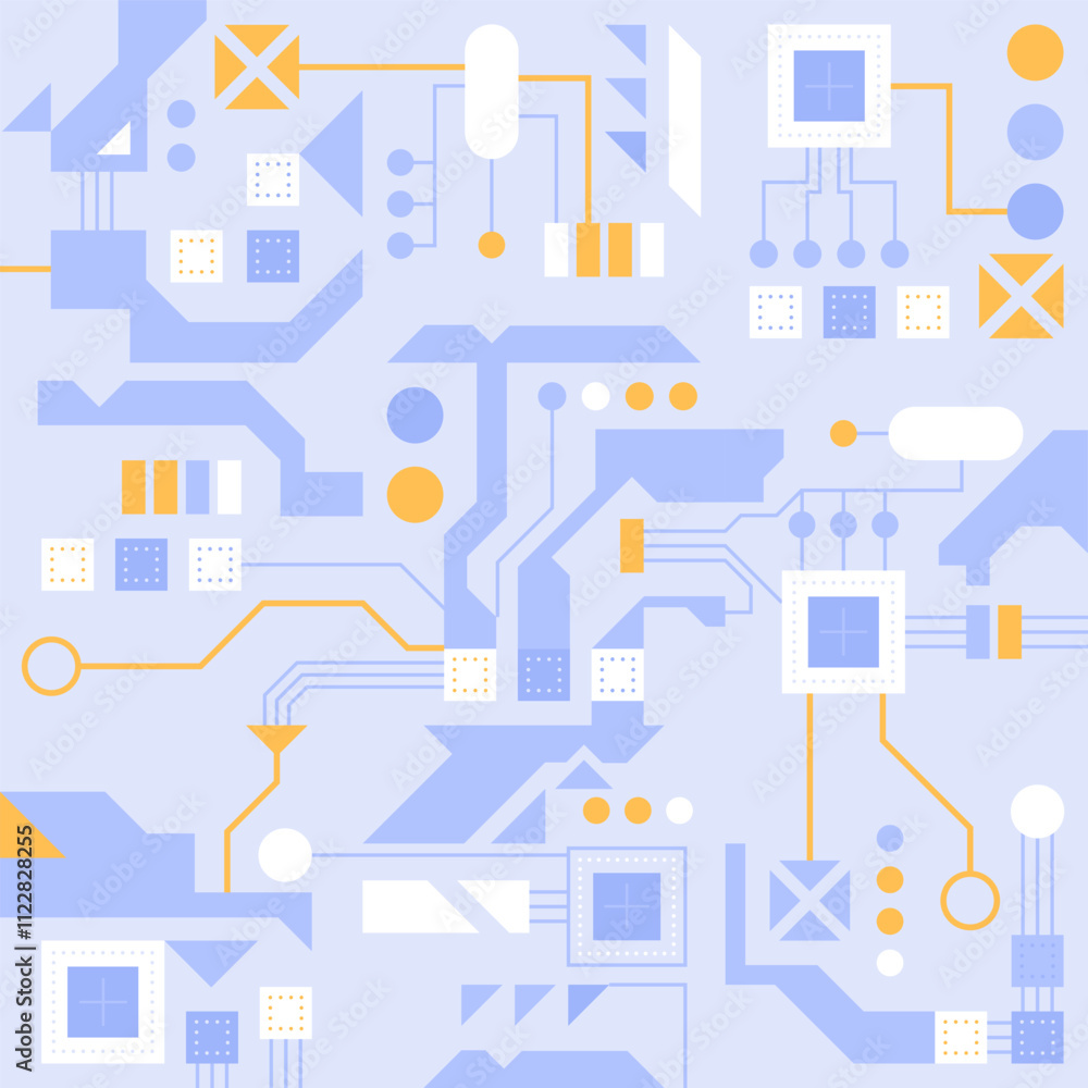 Poster circuit board technology background. ai semiconductor and computer processor. abstract polygonal mic