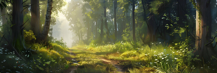 Stunning Trail Through the Forest with Nature Background and Border
