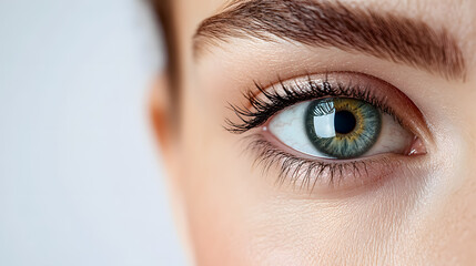 Obraz premium A close-up of a natural female eye isolated on a white background.