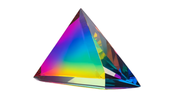 PNG of A vibrant, multi-colored crystal prism reflecting light and creating a stunning spectrum of colors on transparent background