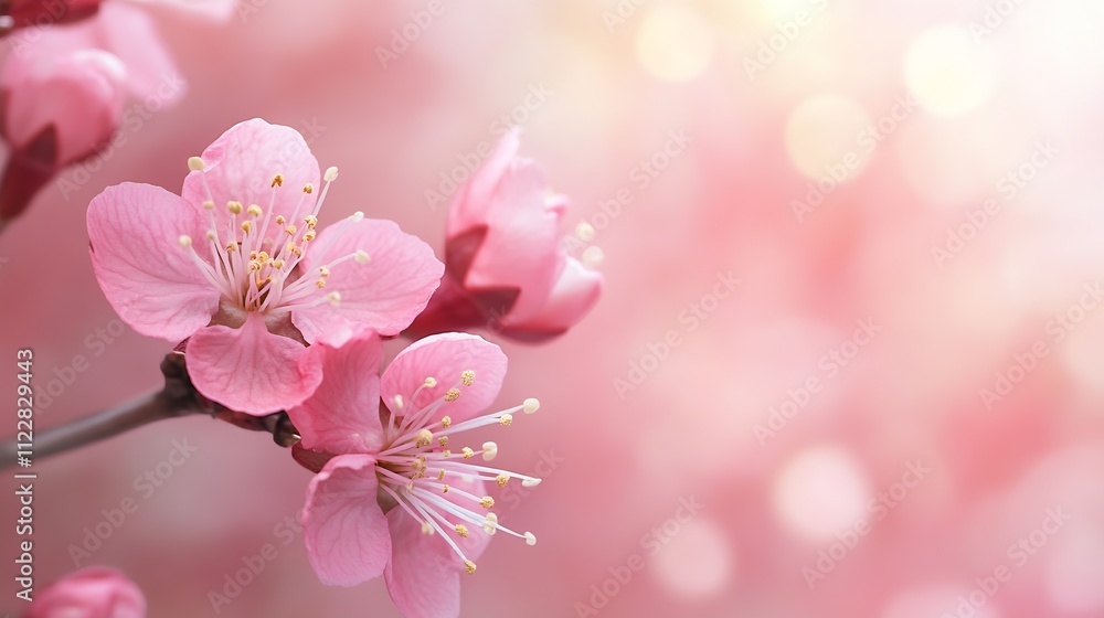 Aufkleber cherry blossom branch in delicate springtime bloom with soft pink background : generative ai