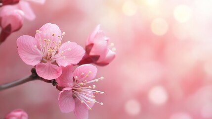 Obraz premium Cherry Blossom Branch in Delicate Springtime Bloom with Soft Pink Background : Generative AI