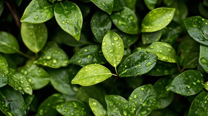 Vibrant Green Foliage with Fresh Raindrops Reflecting Natural Beauty and Refreshment : Generative AI