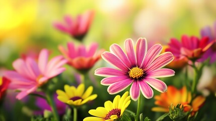 Obraz premium Colorful Wild Daisies Blooming in a Radiant Spring Meadow Full of Joy and Vibrancy : Generative AI