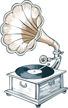 recommend clip art: old vinyl record, Gramophone playing a record, line art