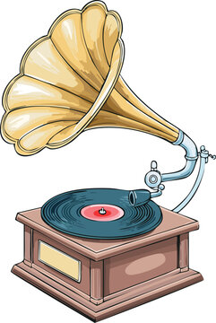 recommend clip art: old vinyl record, Gramophone playing a record, line art