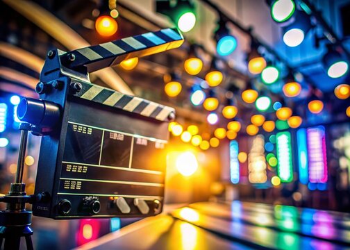 Close-Up Detail of Film Slate with Copy Space for Film Industry Equipment in a Behind-the-Scenes Setup, Capturing the Essence of Movie Production and Creativity