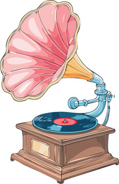recommend clip art: old vinyl record, Gramophone playing a record, line art