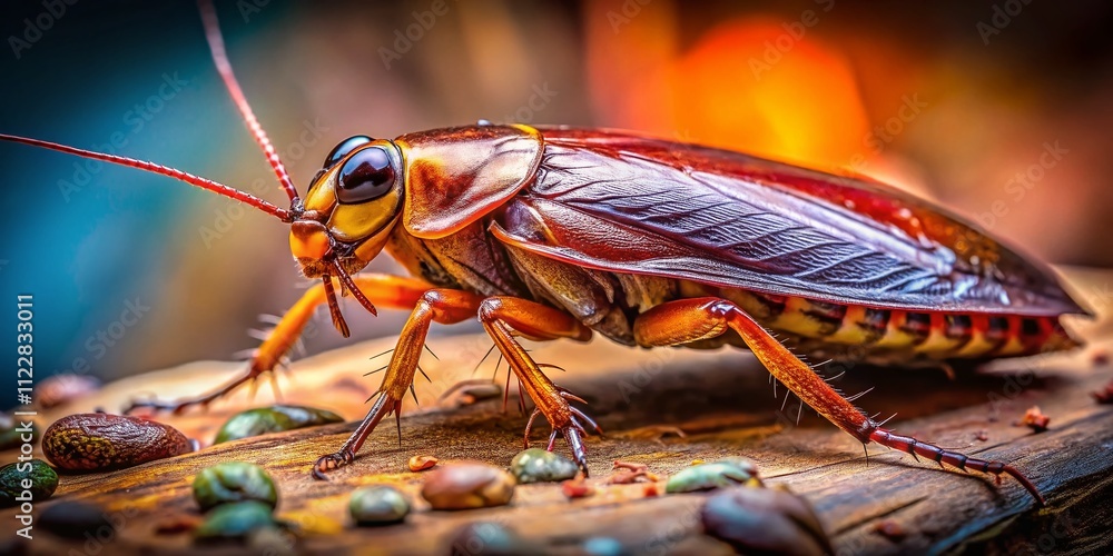 Poster close-up high-resolution image of an american cockroach with detailed features and copy space for ed