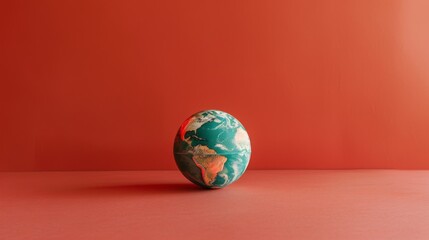 Fototapeta premium A solitary globe set against a bold, orange backdrop symbolizes global awareness and unique perspectives.