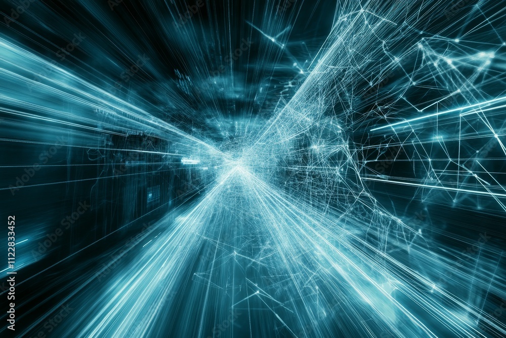Poster futuristic abstract background with speeding light trails and digital connections representing techn