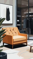Fototapeta premium Orange Chair in Modern Room with Closet and Suits