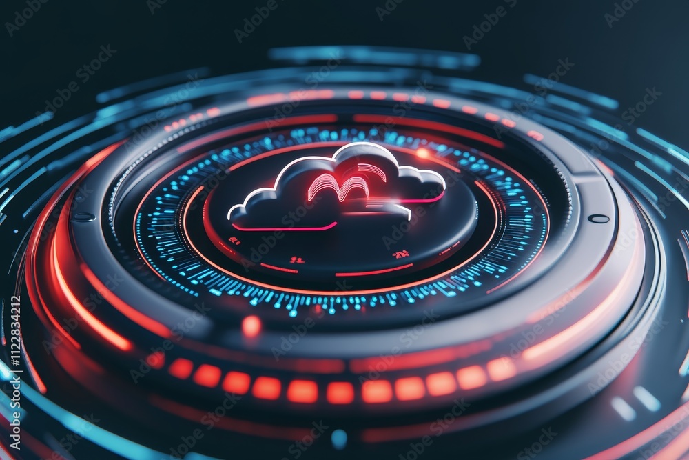 Poster futuristic cloud technology interface with neon lights and digital elements, perfect for abstract co