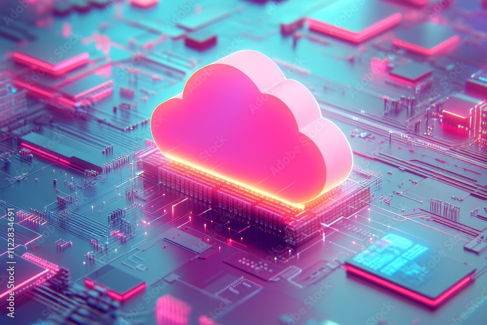 Aufkleber futuristic digital cloud storage concept with neon colors representing data management and technolog