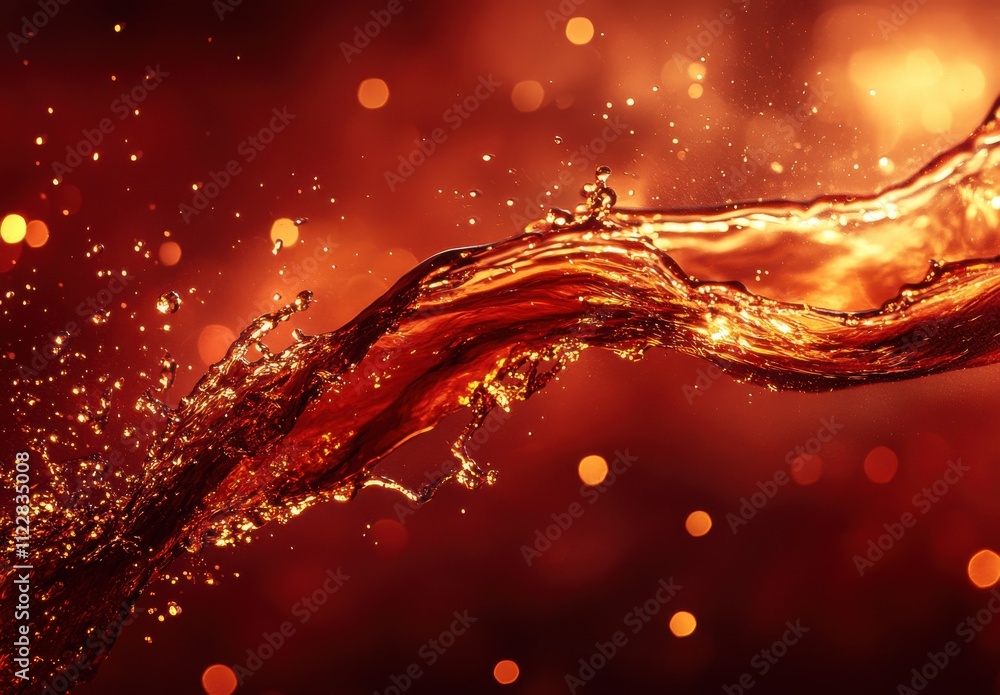 Poster a stunning close-up of vibrant liquid flowing gracefully against a shimmering background, creating d