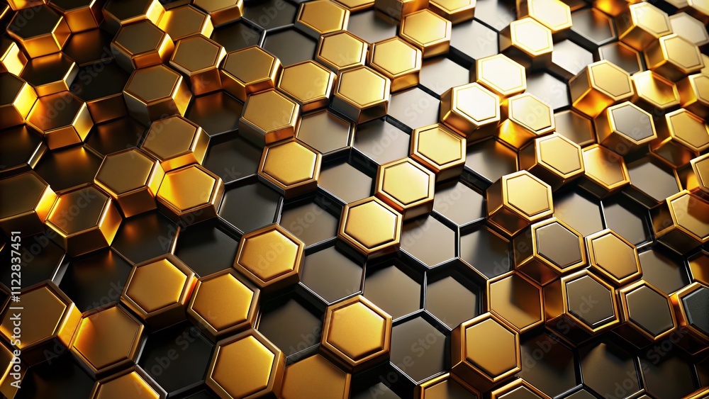 Aufkleber close-up of a stunning honeycomb pattern with hexagonal shapes in gold and black tones, perfect for 