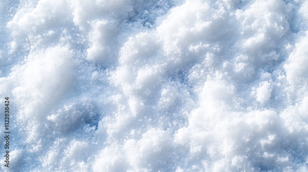 Aufkleber closeup of fluffy snow texture with soft white snowflakes and cool blue shadows : generative ai