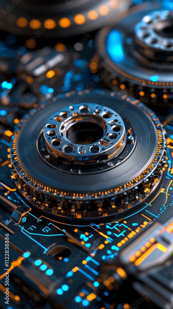 Aufkleber intricate mechanical components on a circuit board showcasing advanced technology and innovation in 