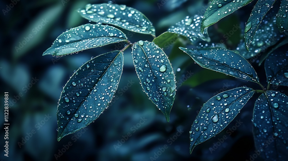 Poster dewkissed green leaves in tranquil nature setting with soft focus effect : generative ai