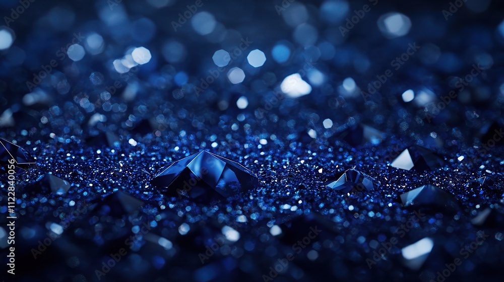 Poster dark blue textured hexagonal gems on a shimmering background