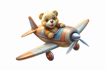 A kindly teddy bear flying in the sky on an airplane. Print for children's clothing isolated on transparent white background Generative Ai