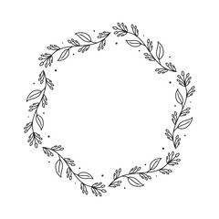Hexagonal Botanical Wreath Monogram, Customizable Black and White Illustration, Family Name Sign