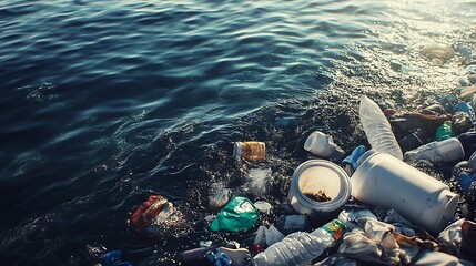 Naklejka premium Environmental Threat by Plastic Waste Polluting Natural Ocean Waters : Generative AI