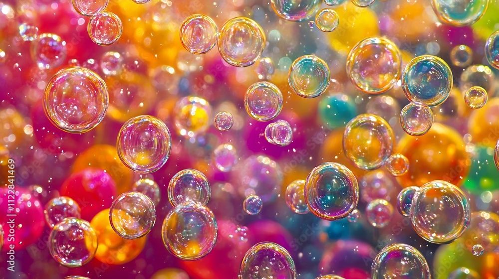 Leinwandbilder Dynamic Rainbow Bubbles Against Colorful Abstract Background : Generative AI