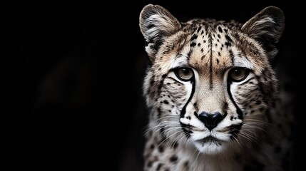 Fototapeta premium CloseUp Portrait of Cheetah with Intense Gaze in Natural Habitat Under Dramatic Lighting : Generative AI