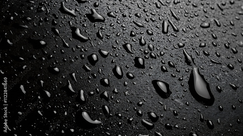 Poster abstract reflections of rain droplets on a smooth dark surface captured artistically : generative ai