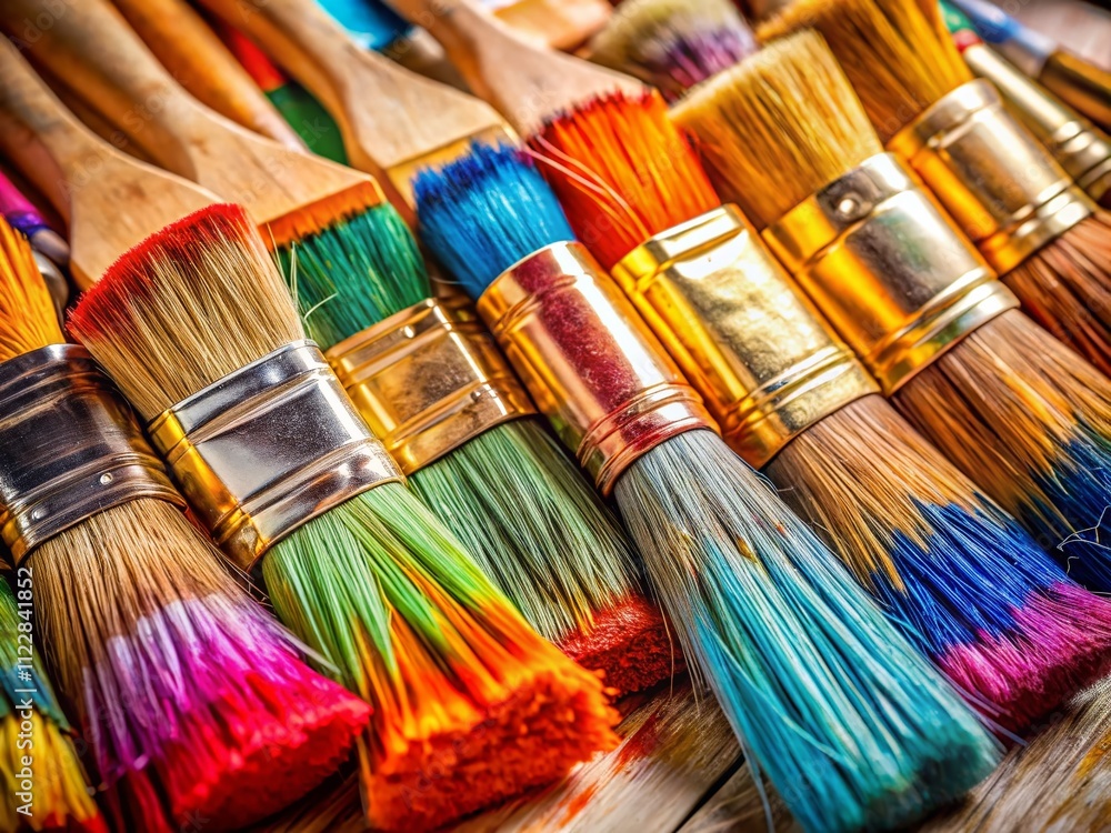 Aufkleber close-up of vibrantly colored paintbrushes arranged in a beautiful composition showcasing artistic t