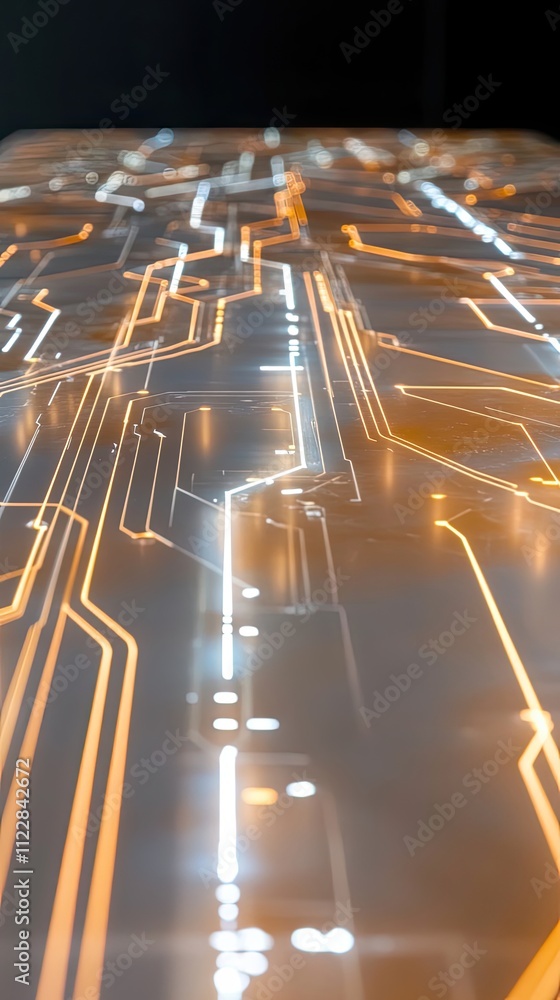 Poster illuminated circuit board showing technological pathways
