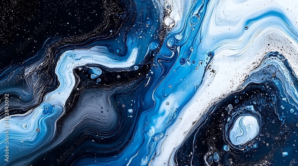 Poster captivating abstract blue and white swirl painting with cosmic effect : generative ai