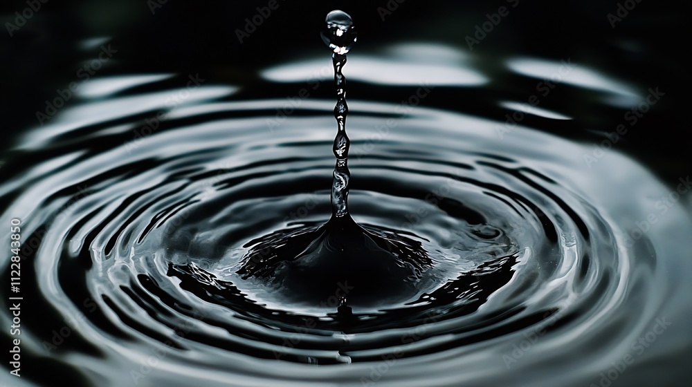 Poster mesmerizing black and white ripple effect of water drop splash in a dark ambient setting : generativ