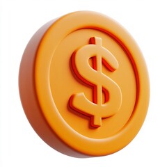 Obraz premium Spinning 3D Dollar Coin Icon with Rounded Edges and Matte Finish on Isolated White Background
