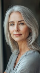 Fototapeta premium Middle-aged professional beautician with blonde hair standing and looking at camera gracefully inside beauty clinic