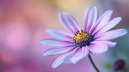 Obraz premium Closeup of a vibrant lavender daisy with soft blurred multicolor background : Generative AI