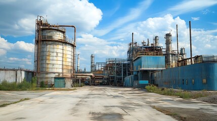 Obraz premium Expansive Industrial Refinery Under Clear Blue Sky with Detailed Infrastructure : Generative AI