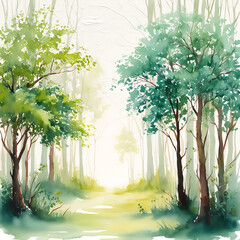 Obraz premium trees in the forest background, A serene forest landscape rendered in delicate