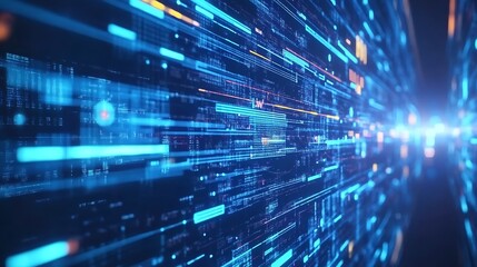 Futuristic Data Stream with Digital Blue Light Streaks in a HighSpeed Technology Tunnel : Generative AI