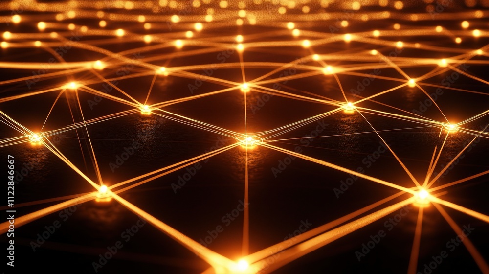 Poster glowing digital nodes and network connections in dynamic communication