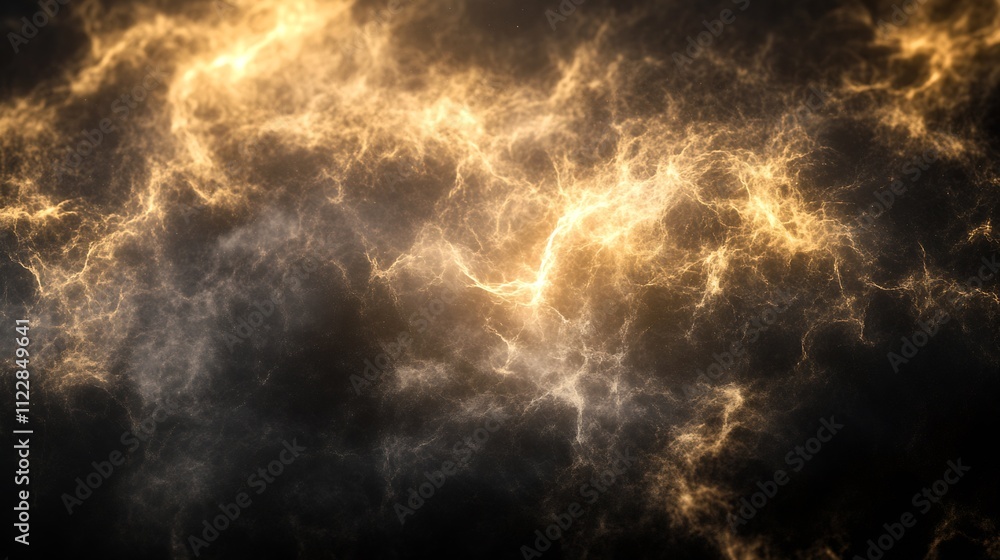 Poster mystical golden energy waves in dark abstract background : generative ai