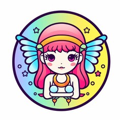 Adorable Anime Fairy Girl with Rainbow Wings and Pastel Colors