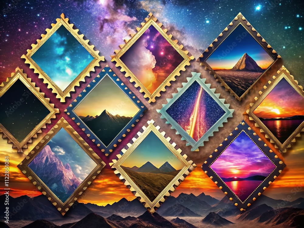 Poster collection of zigzag edge triangle frames with wavy edges, perfect for crafting unique stickers or s